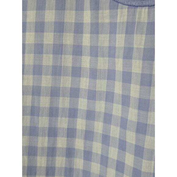 Talbots EMBROIDERED GINGHAM POPOVER Blue & White 3/4 Sleeve V-Neck Size Large - Picture 4 of 8